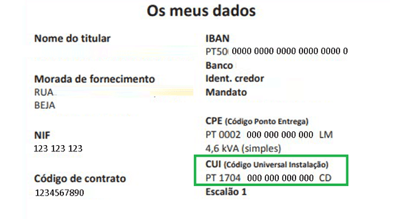 o CUI surge na Área de Dados Pessoais que está na primeira página da fatura de energia, normalmente abaixo do espa�ço designado para o CPE da eletricidade