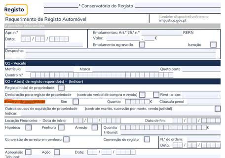 o documento do requerimento de registo automóvel é utilizado para fazer a reserva de propriedade automóvel e também usado para alterar esta informação com a extinção da reserva de propriedade